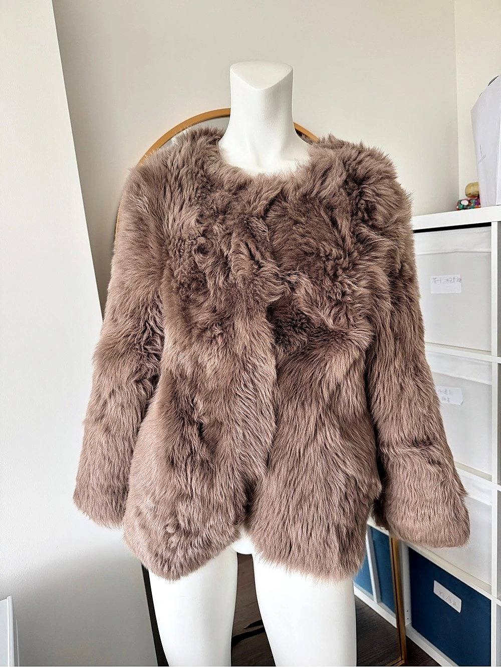 NEW Toscana Shearling Fur Jacket Taupe Mocha Brown Luxury Coat